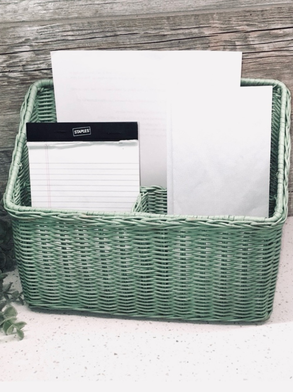Woven Desk Organizer Sage Green Perfect Size Vintage EUC Home Decor
